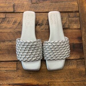 Women's Silver Braided Slide Sandals